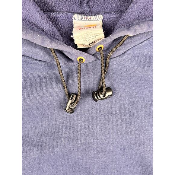 VTG 90s Carhartt Hoodie Pullover Spellout Sweatshirt Workwear K132 Navy Mens 2XL - Picture 7 of 8
